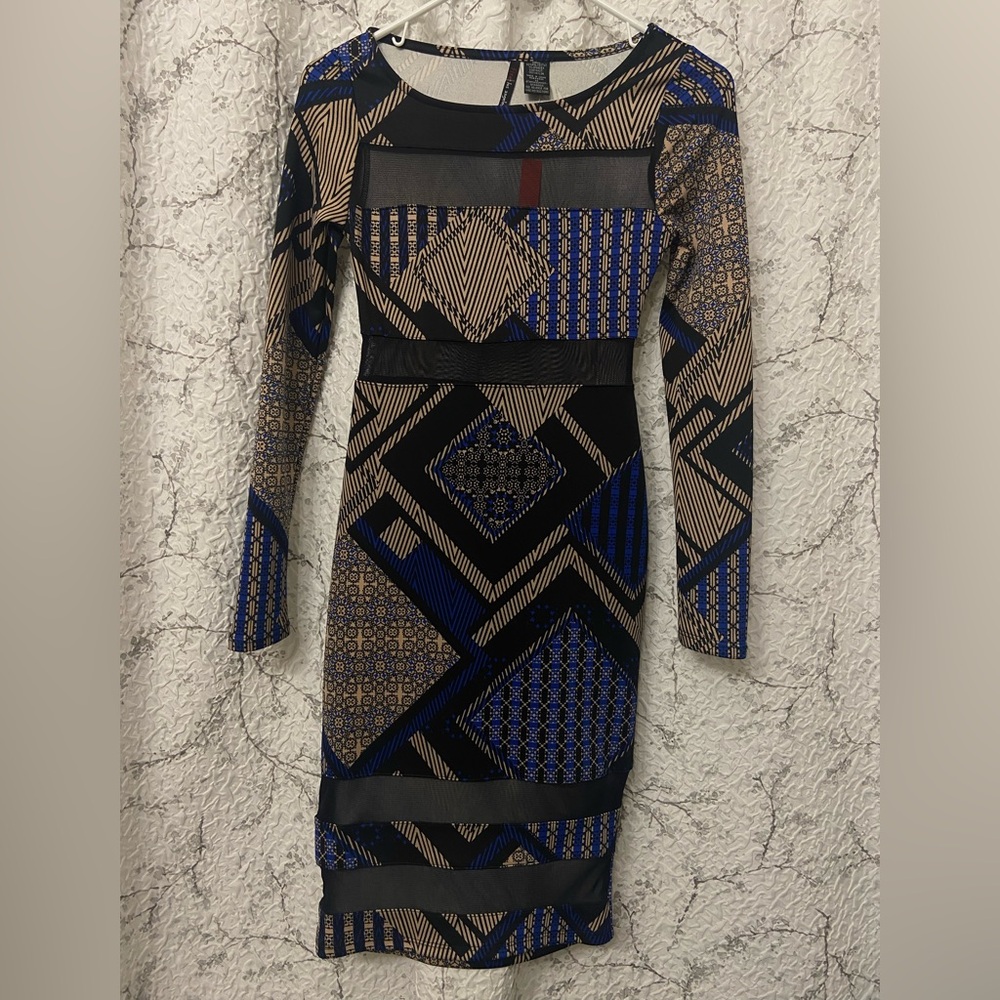 New Fire Los Angeles Blue and Black Long Sleeve Dress Size XS